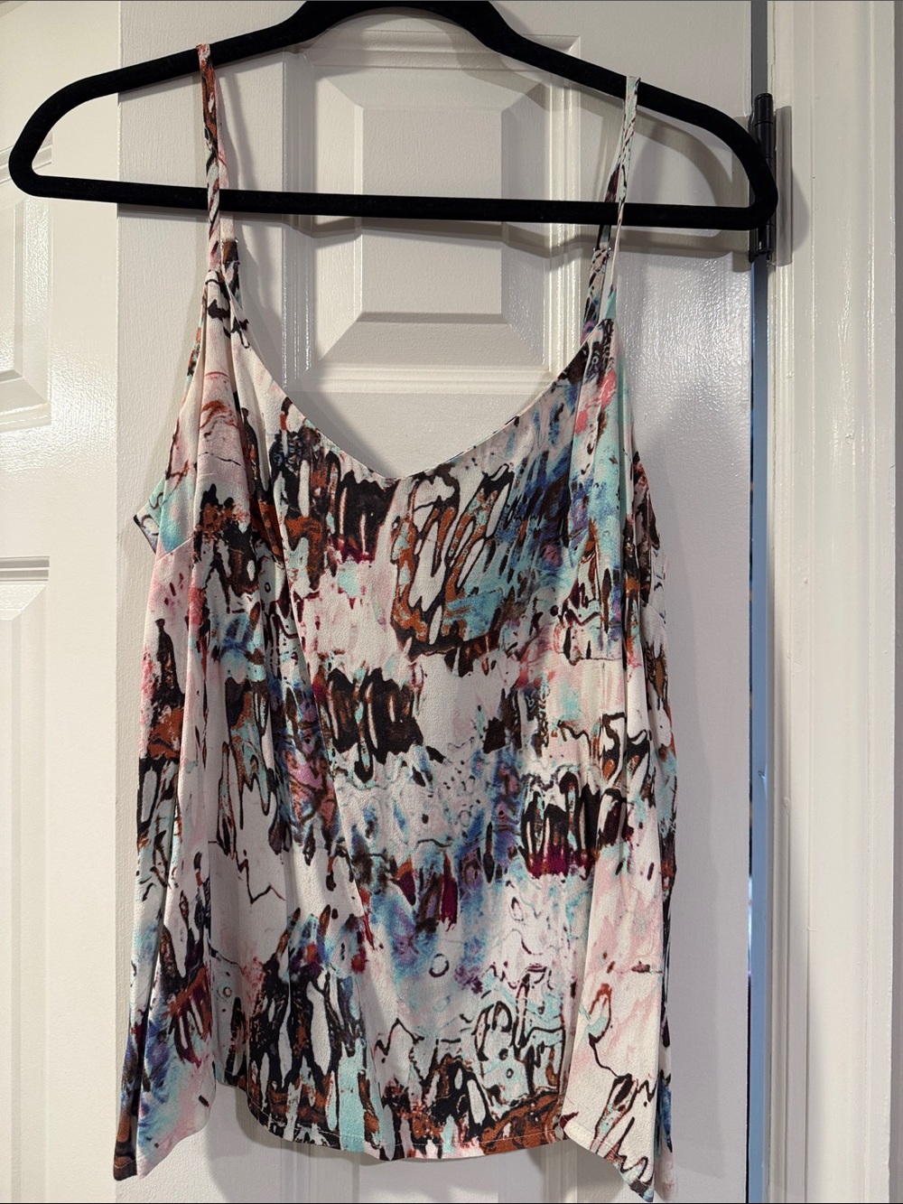 Abstract Print Spaghetti Strap Tank Top - White/Multi